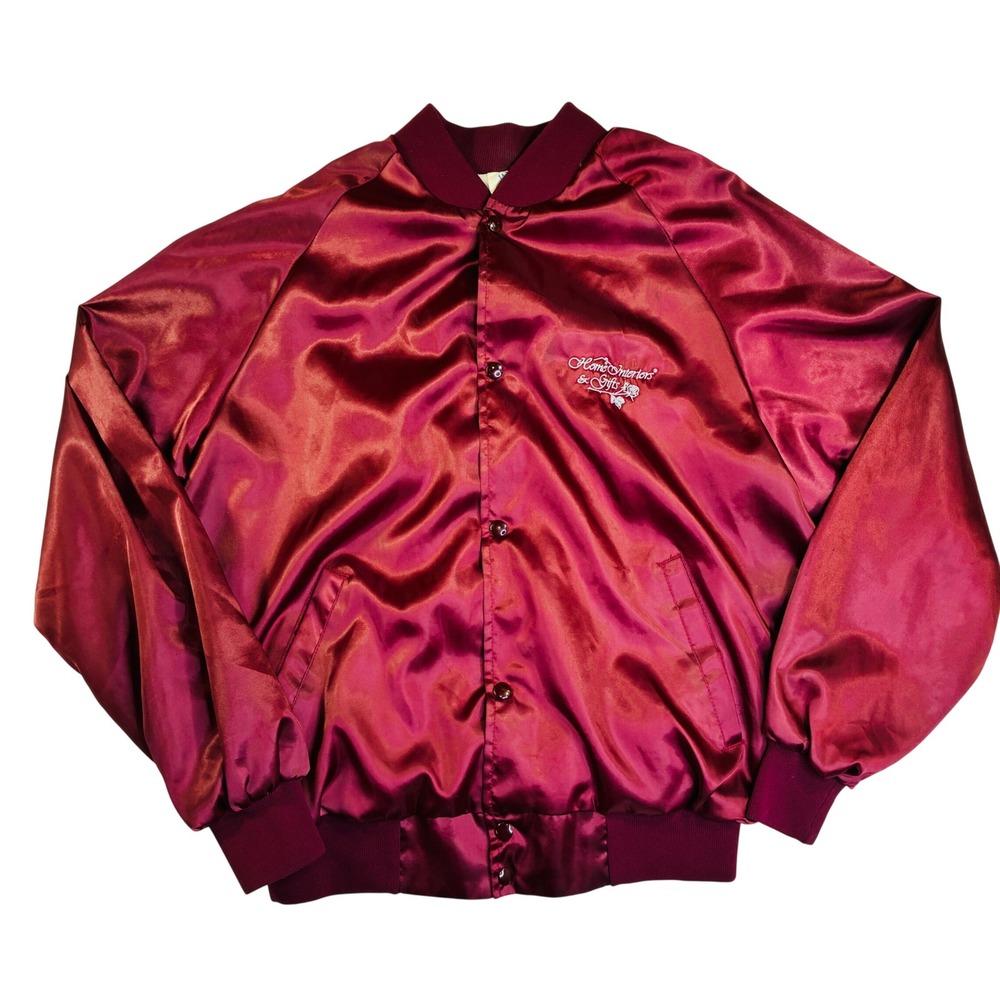 Vintage Westark USA Satin Bomber Jacket Mens L/XL Burgundy Home Interiors Gifts